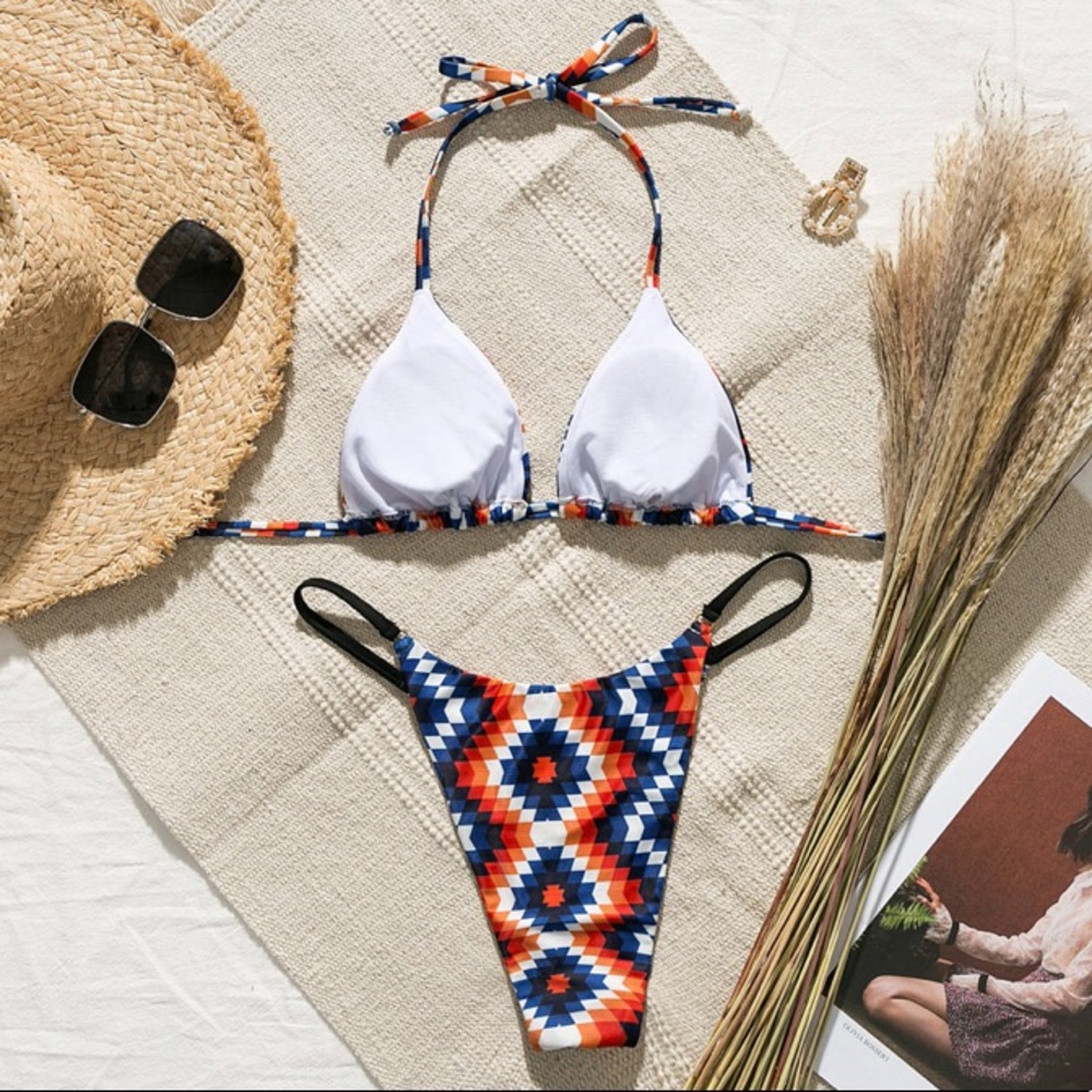 CLEARANCE Aztec Tribal Triangle Halter Bikini 2Pc Swimsuit - Picture 4 of 5